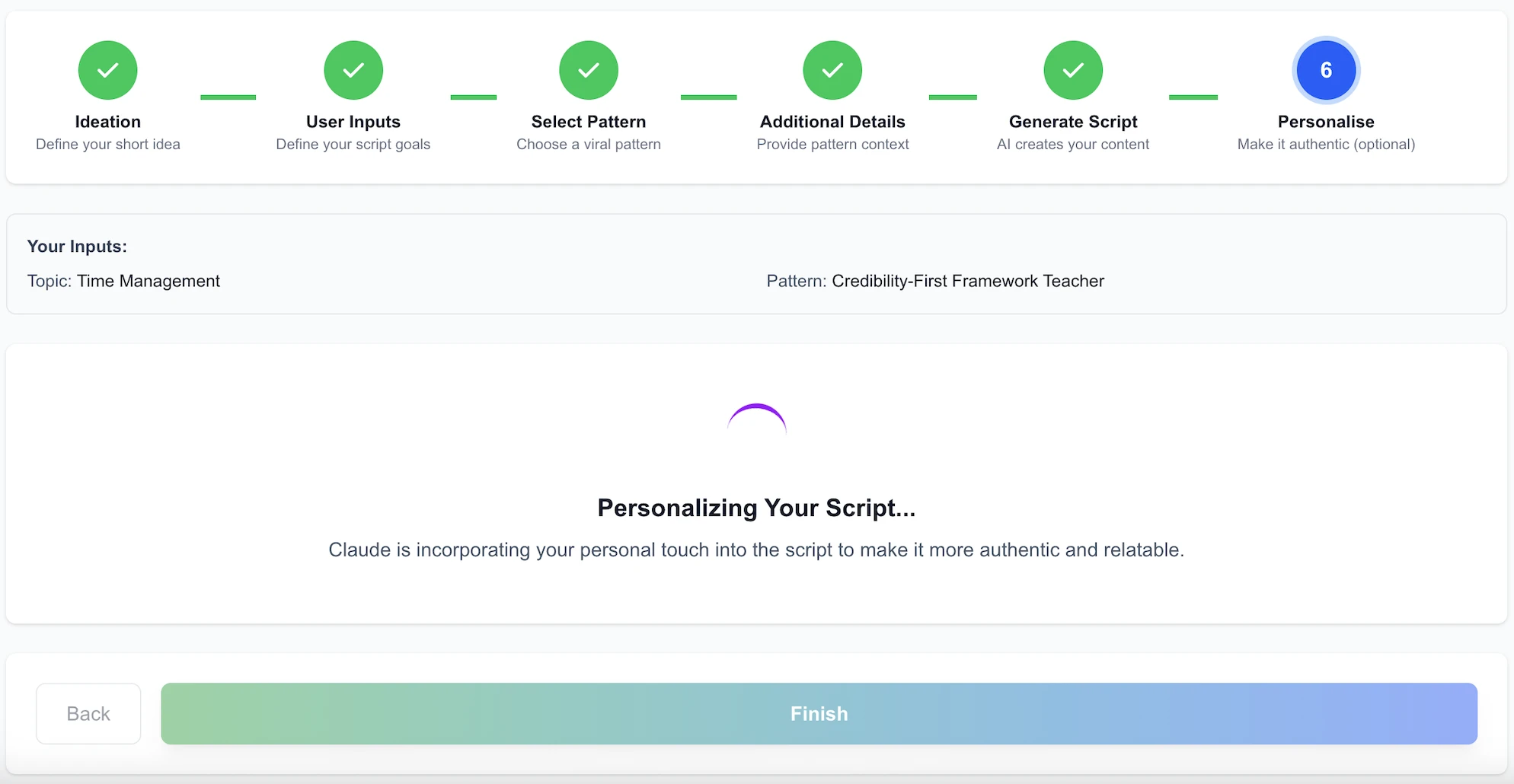 Personalization questions interface for adding unique voice